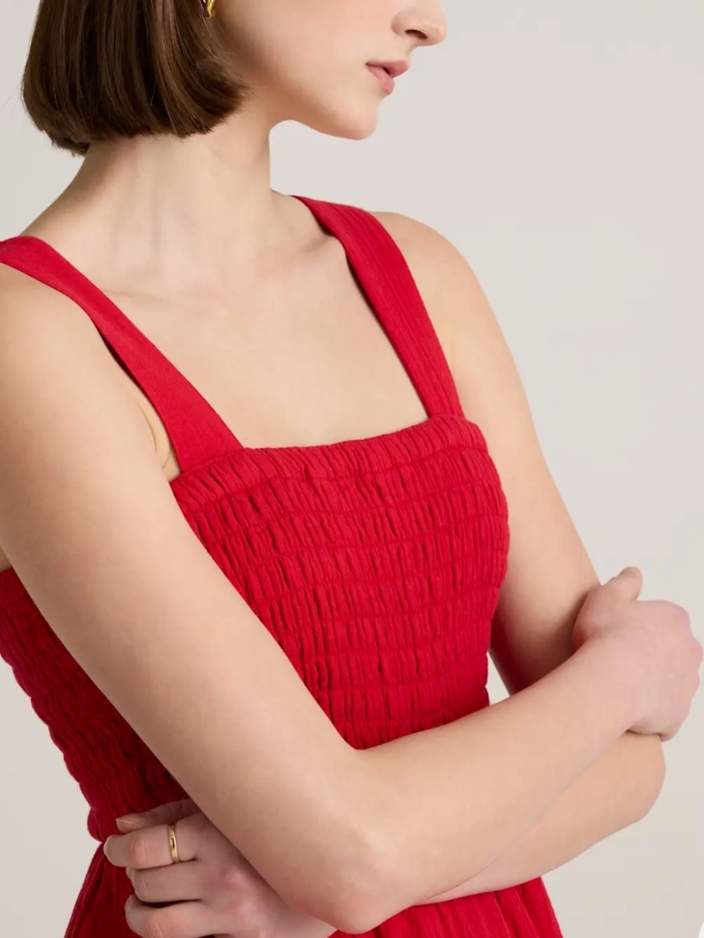 Altered 100% Cotton Gauze Smocked Wide Leg Jumpsuit Wild Cherry - Picture 5 of 9